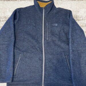 North Face Wool Blend Zermatt Full Zip Fleece Jumper Mens Large Navy Fleece